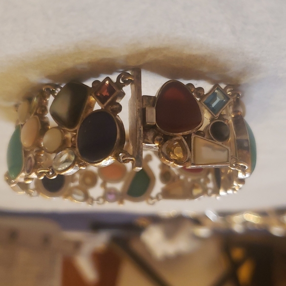 Sterling Silver Multi-Stone Bracelet Carnelian, Topaz, Turquoise, Lapis Stunning - Picture 5 of 9
